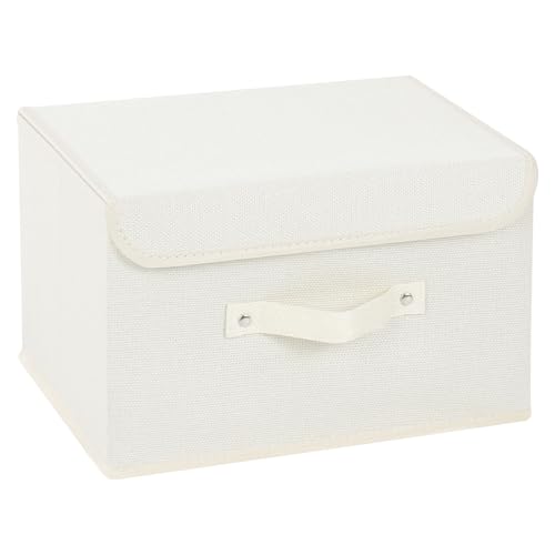 ENUMAIL 1 Piezas Bolsa de Almacenaje Plegable con Tapa y Asa, Caja de Almacenamiento de Tejidos con Mango, Adecuada Para Dormitorio, Oficina, 33×23×20cm, Beige
