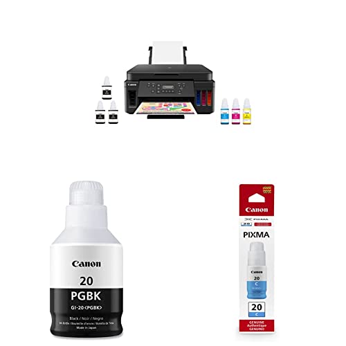 Image of Canon PIXMA G6020 All-in-One Supertank Wireless (Megatank) GI-20 PGBK Ink Bottle, Compatible to PIXMA G6020 GI-20 Cyan Ink Bottle, Compatible to PIXMA G6020