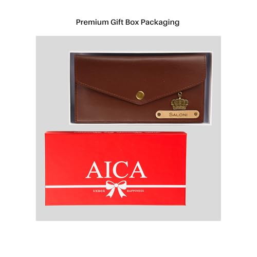 Image of AICA Personalised Name & Charm Leather Wallet Gift for Women(Brown) | Corporate Gift for Women Office Employee Client