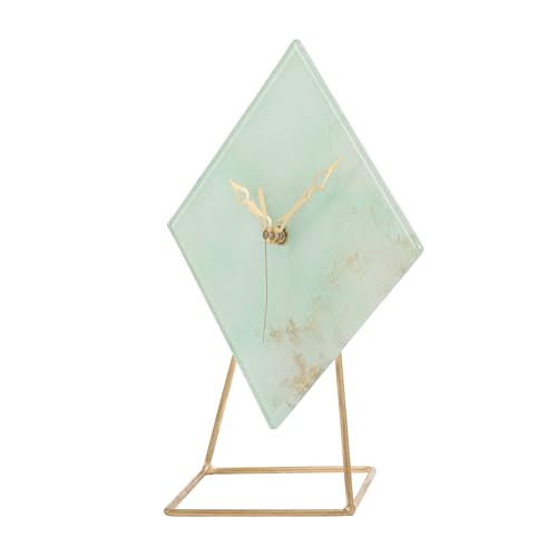 Image of Decor de Maison Brings Handcrafted Hannah Glass Embossed Table Clock for Living Room, Bedroom, Study Table | Classic Non-Ticking Tabletop Battery Operated Analog Desk Clock in Glass (21x25x15cm)