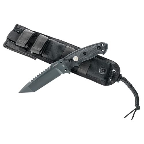 SIG SAUER EX-F01 by Hogue EX-F01, Fixed 5.5' A2 Black Tanto Sawback Blade, Black G10 Handles, Includes Auto Retention Sheath - 37122