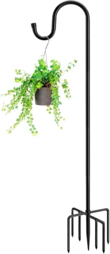 Image of 60 inch Shepherds Hooks for Outdoor, Heavy Duty Bird Feeder Pole for Hanging Lantern, Hummingbird Feeder, 7 Prongs Base Shepherds Hook for Bird Feeders Outside,1 Pack, Black