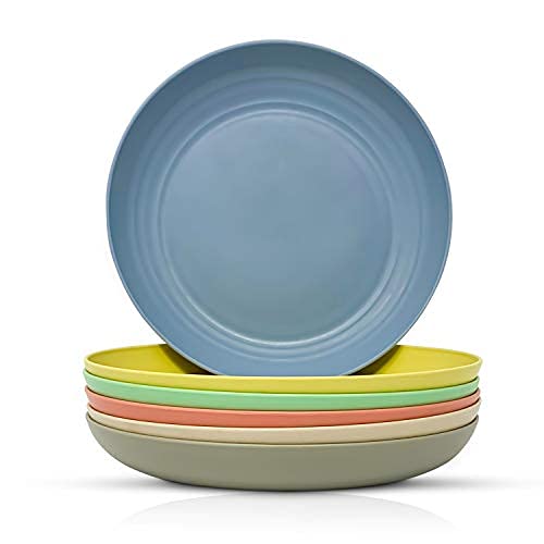 Bamboo Fiber Plastic Plates Set Durable Reusable Food Grade Dinner