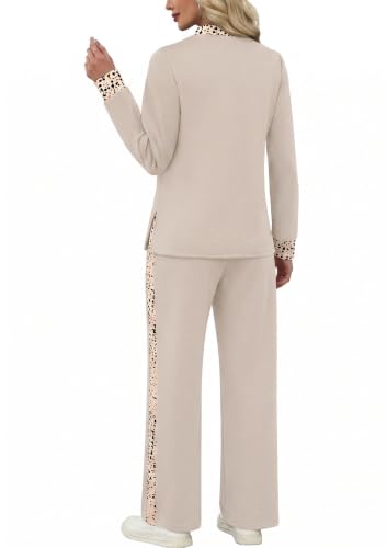 Image of WIHOLL Two Piece Sets for Women Fall Travel Vacation Outfits 2026 Long Sleeve Lounge Sets Side Slit Wide Leg Pants XS-3XL