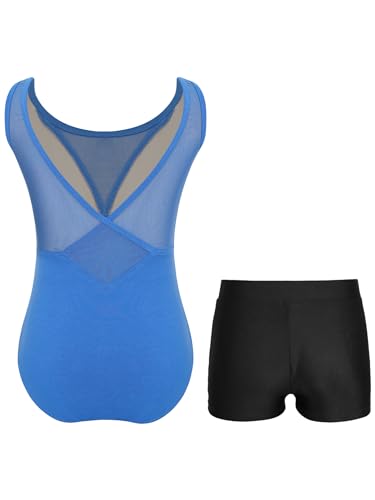 Girls Mesh V-Neck Sleeveless Leotard with Shorts for Dance Ballet Gymnastics Yoga Gym Activewear Set2