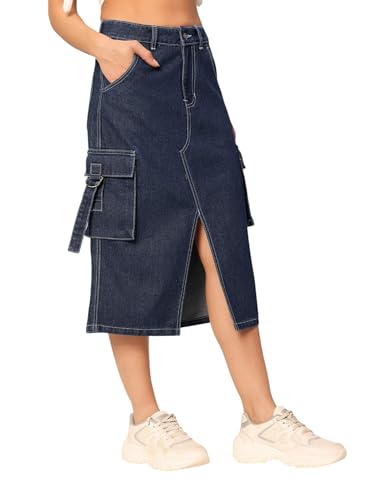 Image of Dolce Crudo Women's Flared High-Rise Stretchable Denim Maxi Skirt