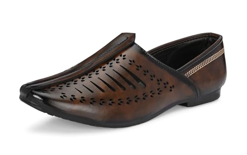 Image of Ethnic Jutti & Mojri Shoes for Men | Traditional Nagra Style Footwear | Slip On Design | Closed Toe Pattern | Cultural Wear Mens Shoes | Black Color 
