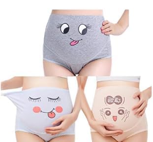TRISTINCotton 3 Pack Maternity Pregnancy Overbump Smile High Waist Adjustable Underwear Knickers/Nursing Briefs Nude+pink+gray Striped