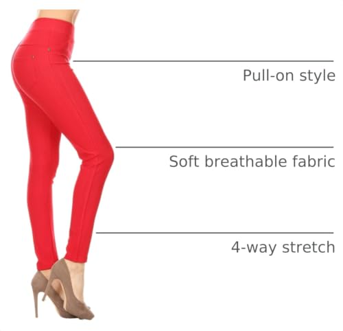 Image of Leggings Depot Women's Cotton Blend Stretch Pull-on Jeggings Casual Pants with Pockets (Available in Plus Size)