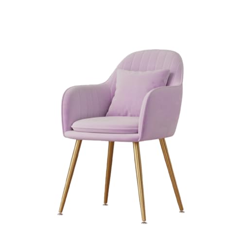 Figodayダイニングチェア アームチェア コスメチェア 化粧椅子 カジュアルチェア パソコンチェア オフィスチェア 背もたれ 椅子 ホームベッドルーム デスク メイクスツール ダイニングチェア (パープル,ゴールドの椅子脚スツール、枕付き) [並行輸入