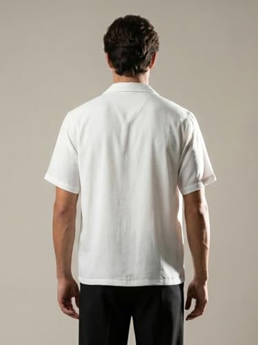 Image of Urbano Fashion Men's Cotton Half Sleeve Relaxed Fit Textured Shirt with Cuban Collar