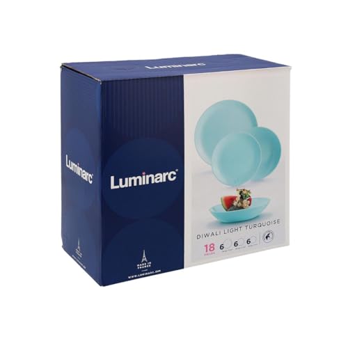 Luminarc Diwali Opal-Geschirrset, Türkis, 18-teilig, für 6 Personen, Opal, mikrowellengeeignet, kühlschrankgeeignet, stapelbar