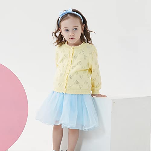 Girls' Knitted Cardigan Long-Sleeved Round Neck Spring Thin Sweater Newborn Baby Girl Cotton Heart-Shaped Sweater Coat (As1, Age, 4_Years, 5_Years, Yellow A) #TOP1