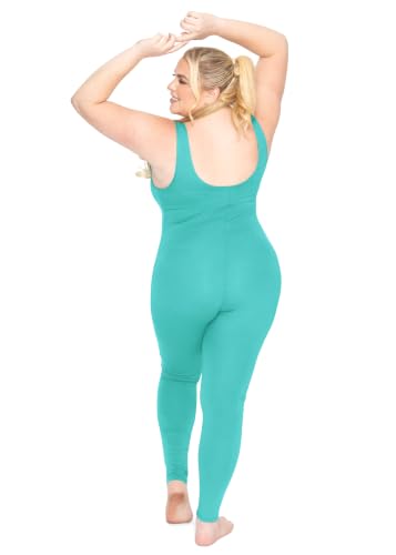 Image of STRETCH IS COMFORT Womens Plus Size Tank Unitard Athletic Rompers For Women | 95% cotton 5% spandex, round neckline, sleeveless straps, U-back, seamless front, one piece outfits for women, workout romper