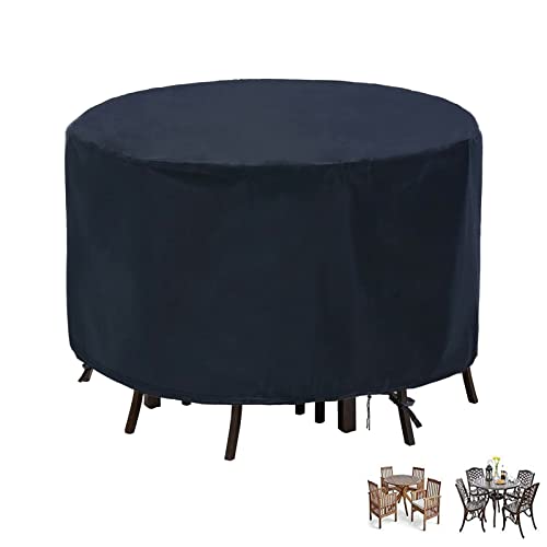 POMER Fundas redondas para muebles de patio, 157.5 cm, impermeables, para mesa de patio y 4 sillas, juego de mesa redonda de jardín, funda de comedor, 62 pulgadas de profundidad x 28 pulgadas de alto