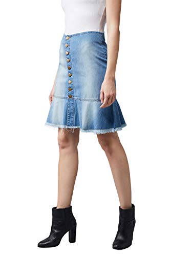 Image of Dolce Crudo Women's Flared High-Rise Stretchable Denim Maxi Skirt