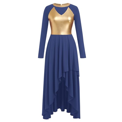Amazon.com: Women's Gold Metallic High-Low Praise Dance Dress - Long Church Liturgical  Worship Costume Tunic Lyrical Outfits Ballerina Ballroom Christen Prayer  Costume - Dark Blue S : Clothing, Shoes & Jewelry