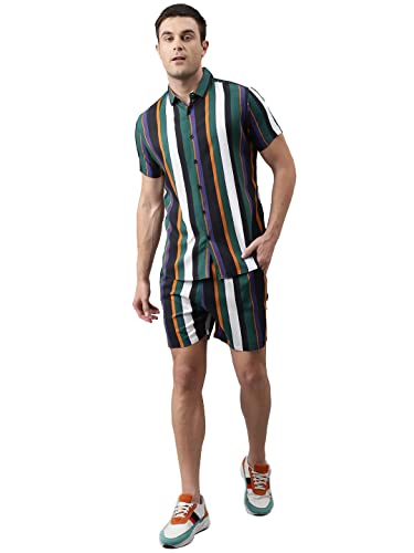 Image of Dennis Lingo Men's Aztec Print Slim Fit Rayon Casual Shirt & Short Combo
