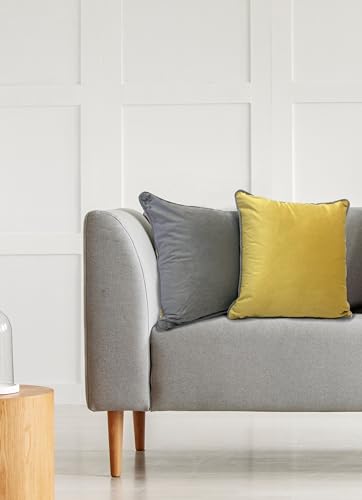 Rapport home Piped Velvet Square Reversible Cushion Cover 43 x 43cm Ochre and Silver, 45 x 45 cm (Pack of 1) - Image 4