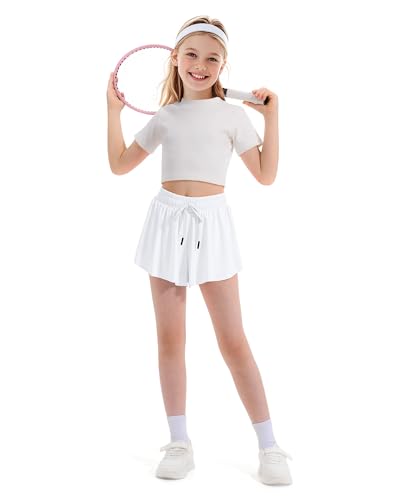 Image of Witwot Butterfly Shorts Girls, 2-in-1 Teen /Kids Girl Flowy Athletic Skort | for Running, Tennis, Dance, Size 5-14Years