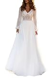 Absyore Long Sleeve White Wedding Dress for Bride Lace Applique Women Formal Evening Dresses Elegant Boho Beach Dress with Sleeves 16
