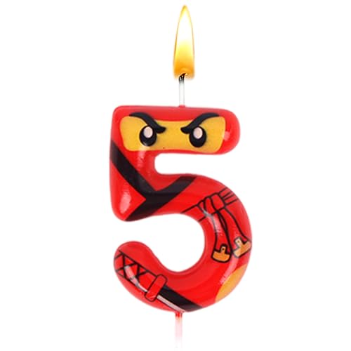 Bougie Ninja Numéro 5, Bougie Anniversaire Ninja, Bougies 5 Ans Garcon Ninja, Decoration Anniversaire Enfant, Décoration de Gâteau, Happy Birthday, pour...