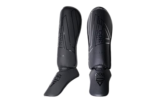 CO2 Sports Titan Shin Guards, Padded Kickboxing Leg Guards with Instep Protection, Black/Gold, MMA...