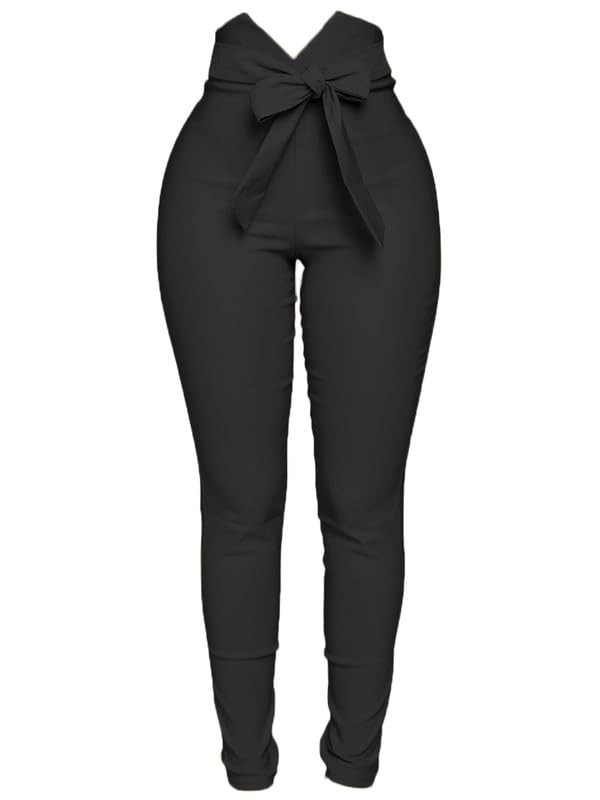 Andongnywell Womens Casual Loose Pants Trousers Work Beach Tie Waist Paper Bag Pants