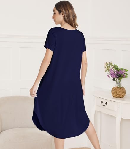 Image of NACHILA Nightgowns for Women-Viscose Made from Bamboo, Short Sleeve Nightshirts Cool Sleep Dress Long Sleep Shirt