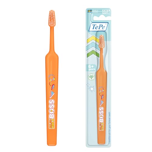 Spazzolino TePe Kids, Extra Soft, 1pz, spazzolino per bambini, spazzolino con setole extra soft per rimozione delicata ed efficace della placca