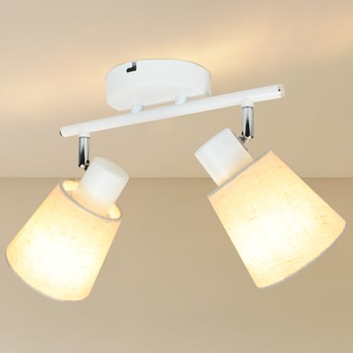 HiBay 2-Light Ceiling Light Fixture, Directional Track Lighting White w/Linen Shade, Modern Spotlight Indoor for Kitchen, Bedroom, Living Room, E26 Base (Bulbs Not Included)