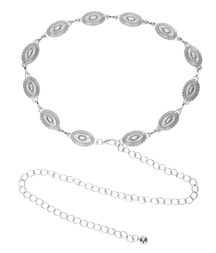 Western-Metal-Concho-Belt for Women Silver Cowgirl Chain Belts Adjustable Boho Waist Links Belt