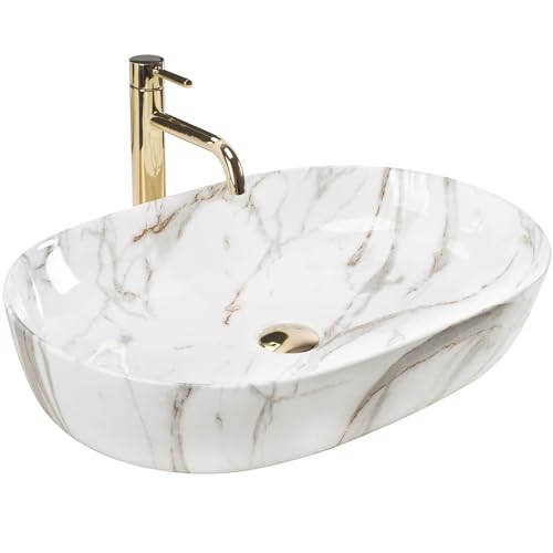 Foro del rubinetto: No Rea Lavabo da Appoggio CLEO 61 Shiny Aiax Lavabo Bagno 605 x 410 x 140 mm Ceramica (imitazione di pietra)