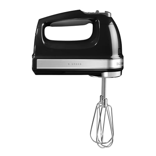 KitchenAid Leistungsstarker Handmixer 9 Stufen - Soft-Start und LED-Anzeige - Handrührer mit Edelstahl Rührbesen Schneebesen Knethaken und Mixstab - 85 W - Komfortgriff - Schwarz