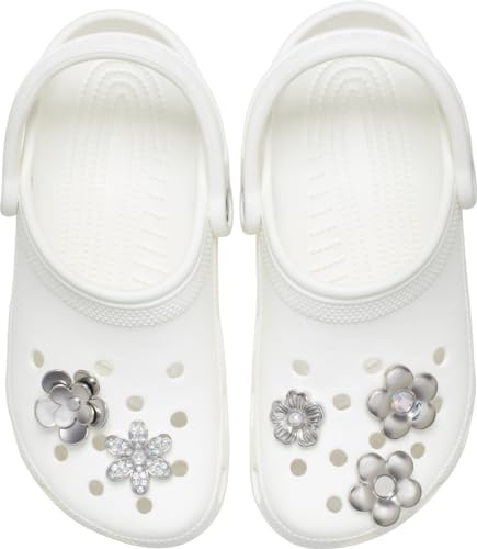 Image of Crocs Unisex Girls and Teens Cute Collection Multi Packs Monochrome Silver Flowers 5 Pack