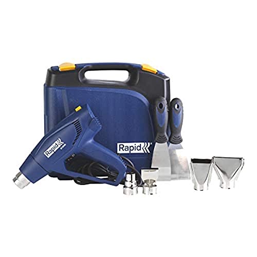 RAPID R1800 - Kit de iniciación de pistola de aire caliente con estuche y accesorios, pistola de calor de 1800 W, elimina pintura, encoge y desolda, regulación de temperatura de dos etapas, protección