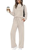 Top 11 Best Travel Pants 2021 Review 22 WIHOLL Lounge Sets for Women 2 Piece Fall Outfits 2025 Travel Winter Business Casual Outfits Vacation Wide Leg Crop Pants Mock Neck Khaki XL