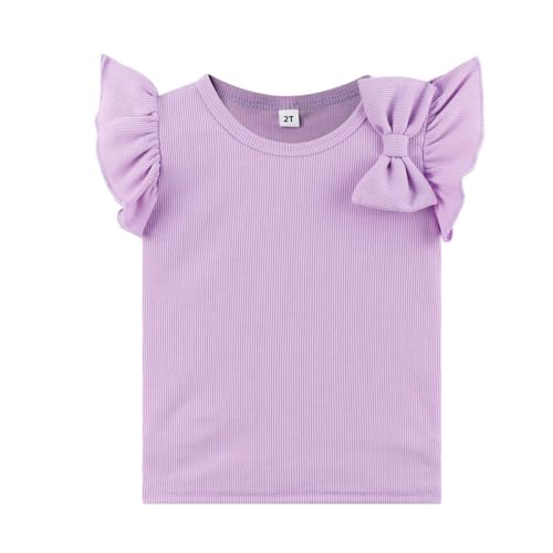 Image of Barlver Girls 2 Piece Short Set Baby Girl Summer Clothes Ruffle Sleeve T-Shirt and Bow Knot Shorts Toddler Girl Outfit Set