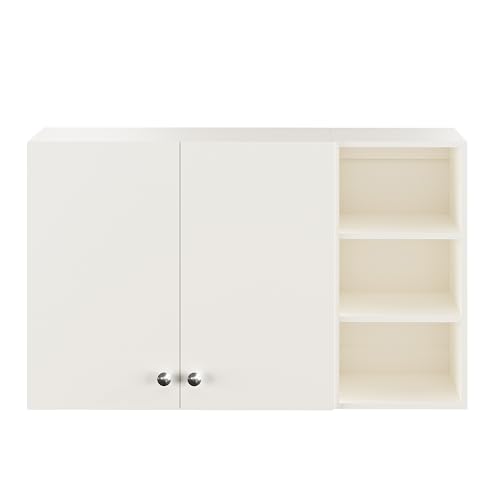 Image of FURNEASER Lismore Kitchen Storage Cabinet Rack Shelf Multipurpose Wooden Wall Mounted Spice Jar Shelves for Storage Organizer Containers Hanging Shelves with 2 Door (White)