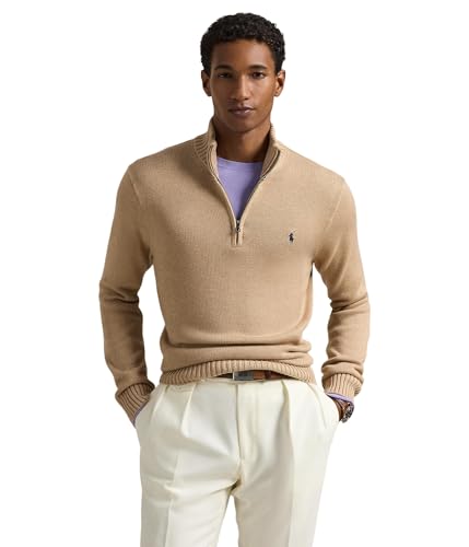 POLO RALPH LAUREN Men's Cotton 1/4 Zip Sweater Camel Melange XX