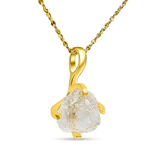 Natural raw clear quartz chain pendant necklace with yellow gold over 925 sterling silver, April birthstone dainty solitaire gift for her, uniquelan jewelry (clear-quartz)