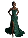 RYANTH Emerald Green Sparkly Sequin Mermaid Prom Dresses 2026 Long Women's Strapless Formal Dress Ruched Corset Cocktail Party Gown Size 4