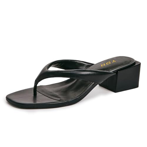 YDN Women's Comfortable Chunky Low Heel Flip Flop Sandals Open Square Toe Thong Slide Mules Indoor and Outdoor Dressy Casual Slipper Shoes Size 4-16 US