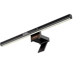 Tomons LED E-reading Monitor lamp, traploos dimbaar, 3 kleuren, bureaulamp touch-bediening, USB-kantoorlamp, oogverzorging, driehoekige steun, geen schade aan het scherm, geen verblinding, zwart