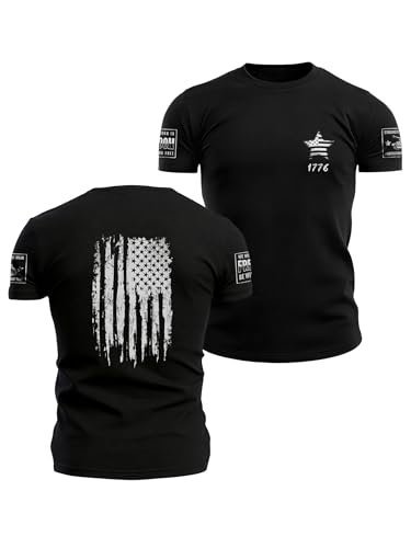 Mens Patriotic Shirt Distressed American Flag 1776 Graphic Tee Vintage Comfort Fit for Independence Day Workout Casual Wear (US Alpha Large Regular Regular Black-1776 American Flag)