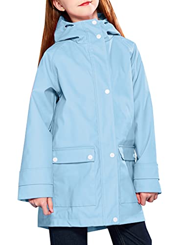 Maoo Garden Girls Rain Jacket Lightweight Waterproof Raincoat Hooded Cotton Lined Long Windbreaker 806 Blue 7-8Y #TOP4