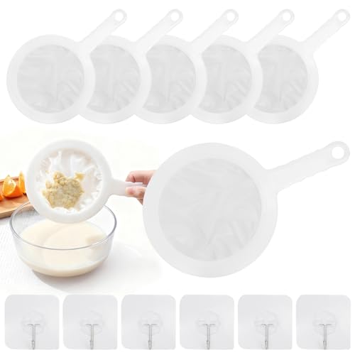 6 Stück Sieb Fein Ultrafeines Nylon Feines Sieb Küche Mit Griff 80/100/120/200/300/400 Mesh Feinsieb Küche mit 6 Haken für Saft Milch Sojamilch Wein Kaffee