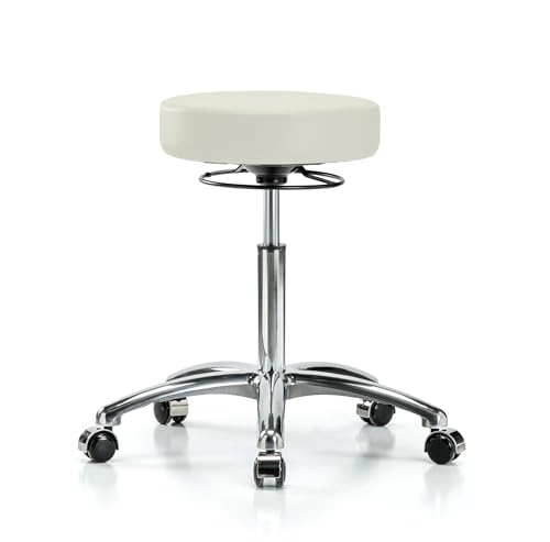 Image of Perch Chrome 360 Degree Height Adjustable Swivel Stool | Medium Bench Height 20.5-28 inch | Off-White Vinyl