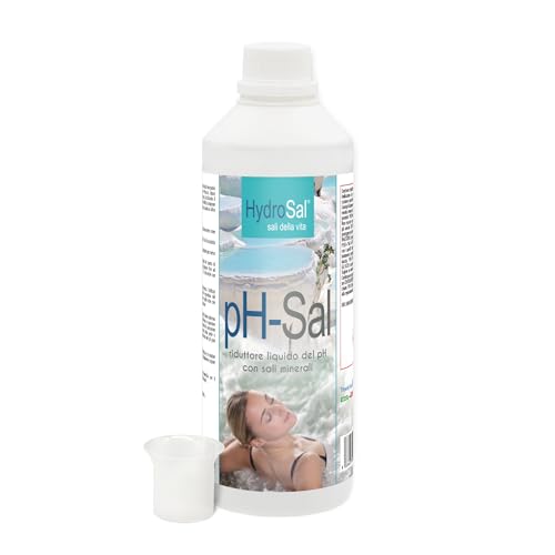Hydrosal pH- Sal + Vaso dosificador, reductor del pH, con sales minerales, para tratamiento termal, ideal para piscina y spa hidromasaje – 500 ml