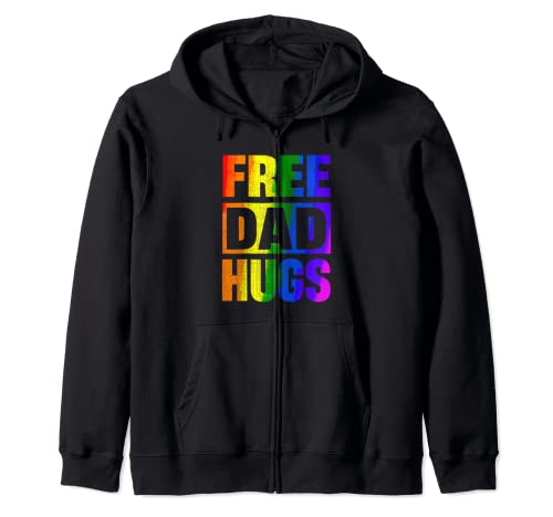 Happy Pride Month LGBT Free Dad Hugs Supports Funny Mens Zip Hoodie